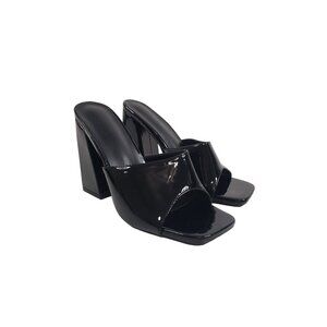 Open Square Toe Heels in Black Patent Leather‎ - Size 5.5